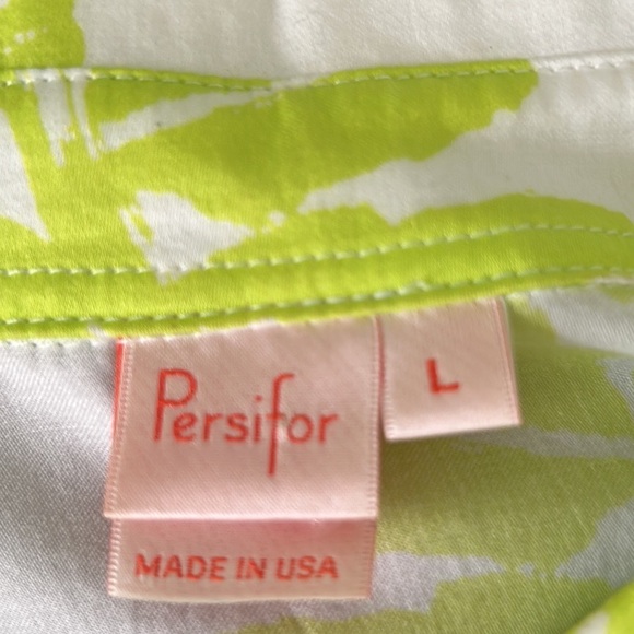 Persifor White & Lime Green Leaf Print Tunic Top Blouse - L - Picture 8 of 11